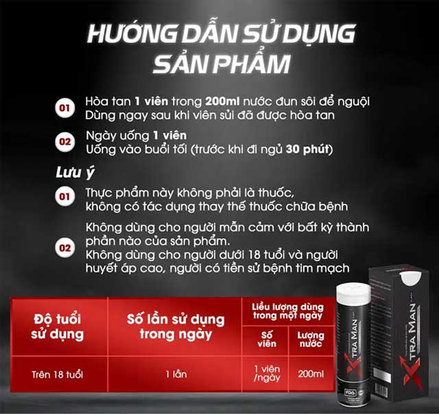 Viên sủi Xtraman Black Hỗ Trợ Sinh Lý Nam Giới (Hộp 12 Viên)